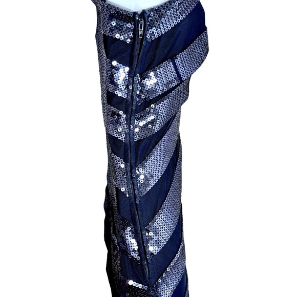 Tadashi Shoji Navy Sequin One Shoulder Cocktail Dress Size 2 - Picture 5 of 8